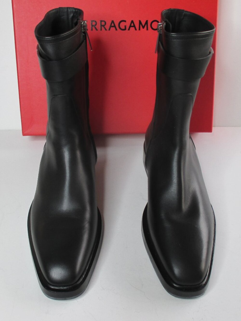 Ferragamo Balir Black Calf Leather Women Mid Boot Size 8.5 Made in Italy NWB